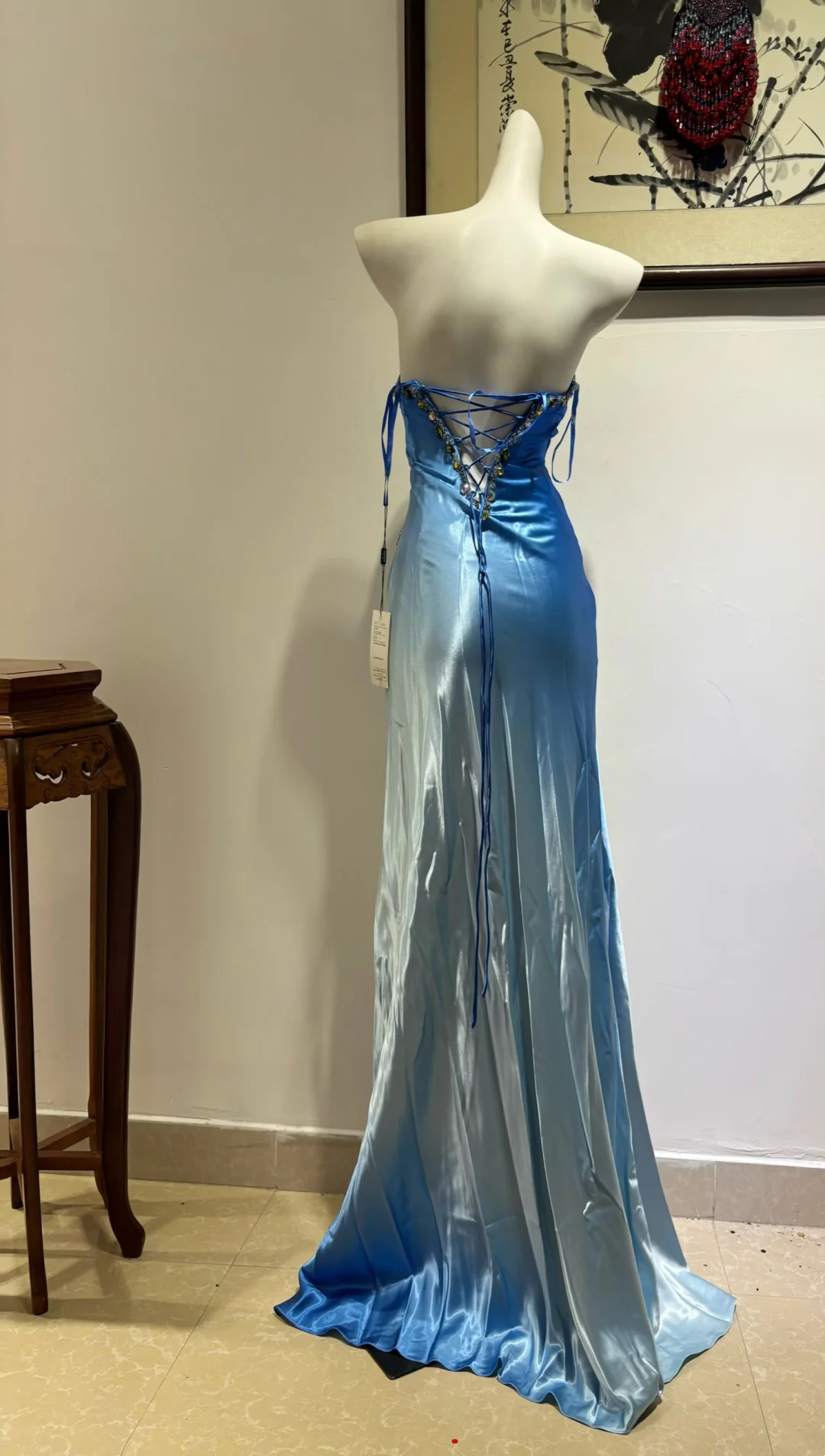 Sweetheart Sheath Blue Long Prom Dress With Slit Beaded Evening Party Gown