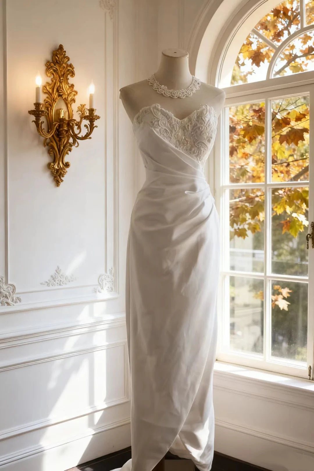 Sweetheart White Sheath Wedding Dress Beaded Long Evening Dress