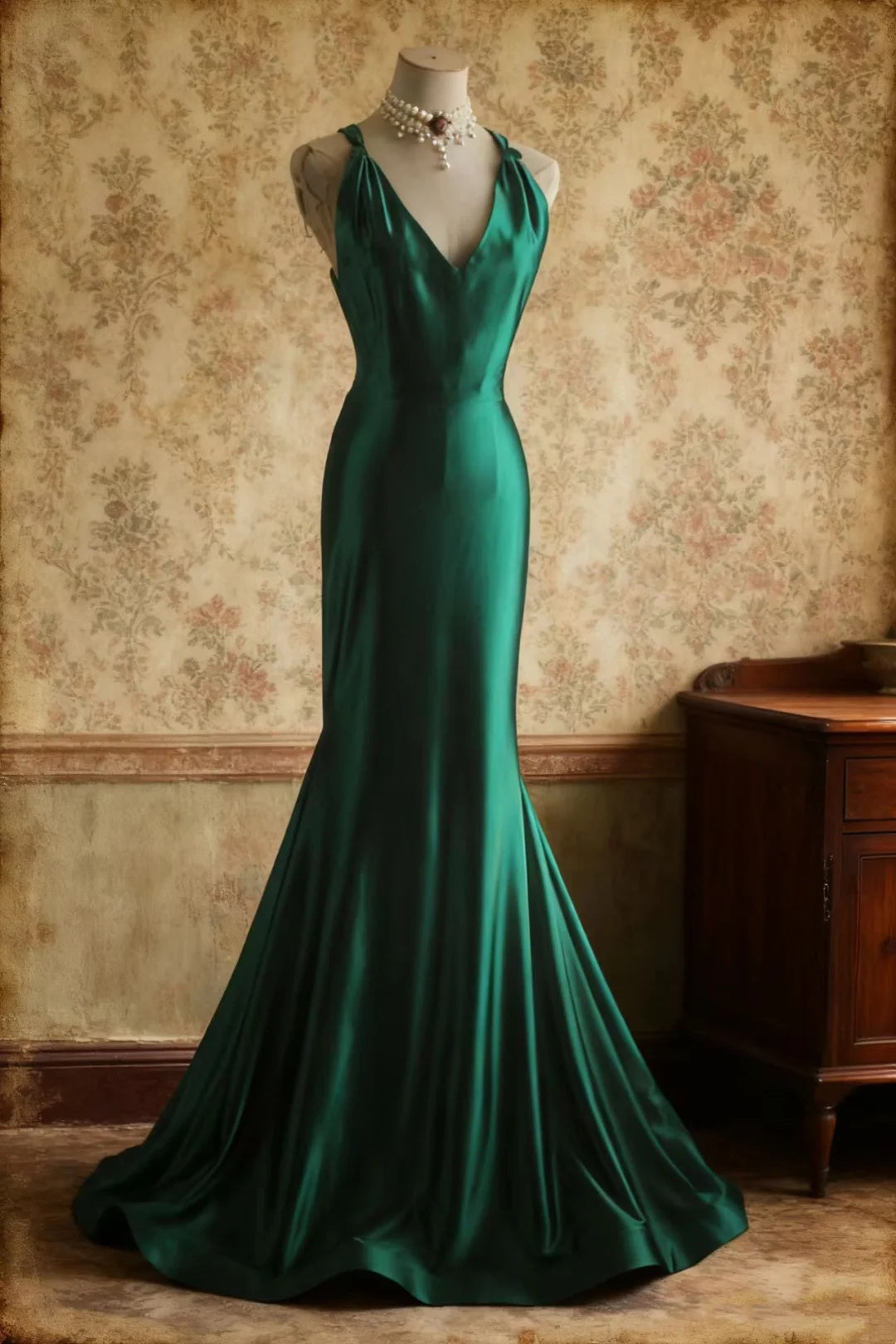 Green Mermaid Satin Long Prom Dress Dress Sexy Backless Evening Gown