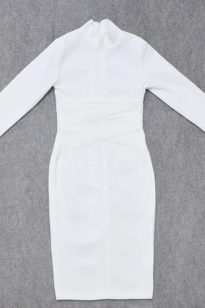 Jane Long Sleeve Bodycon Midi Dress - White Pearl