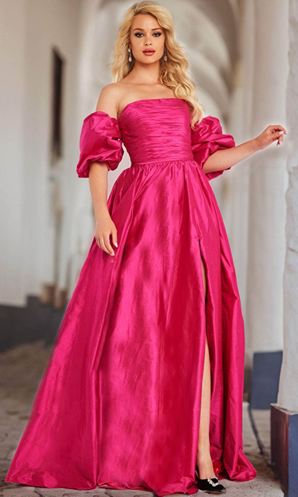 Taffeta Puff Sleeve A-line Gown - View 5 | VelvetHem