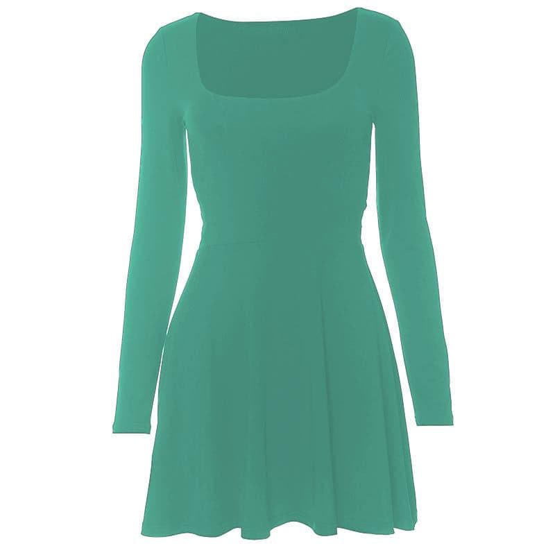 Square neck long sleeve solid lace up 2-way mini dress