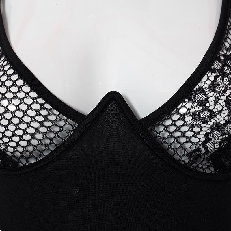 Lace see through patchwork mini dress