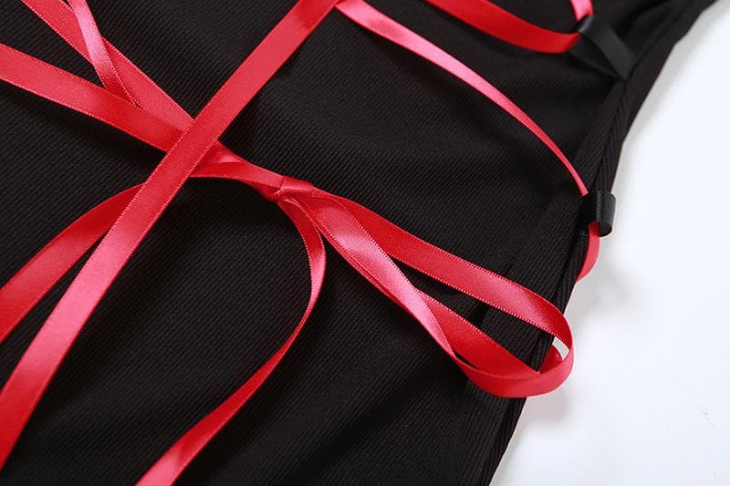 Lace up contrast lace hem bowknot backless tube mini dress