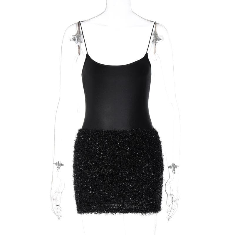 Textured solid satin u neck spaghetti strap sleeveless mini dress