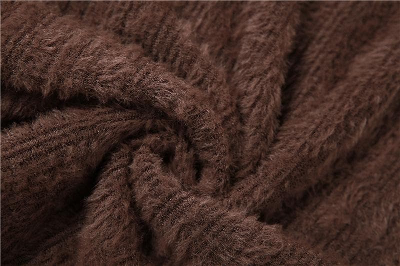 Long sleeve solid knitted hollow out self tie mini dress