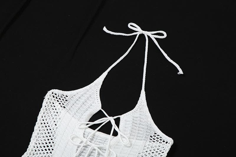 Fishnet hollow out solid long sleeve backless shrug mini dress