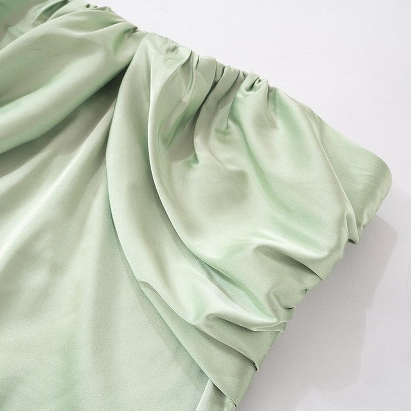 Patchwork slit ruched backless sleeveless tube mini dress