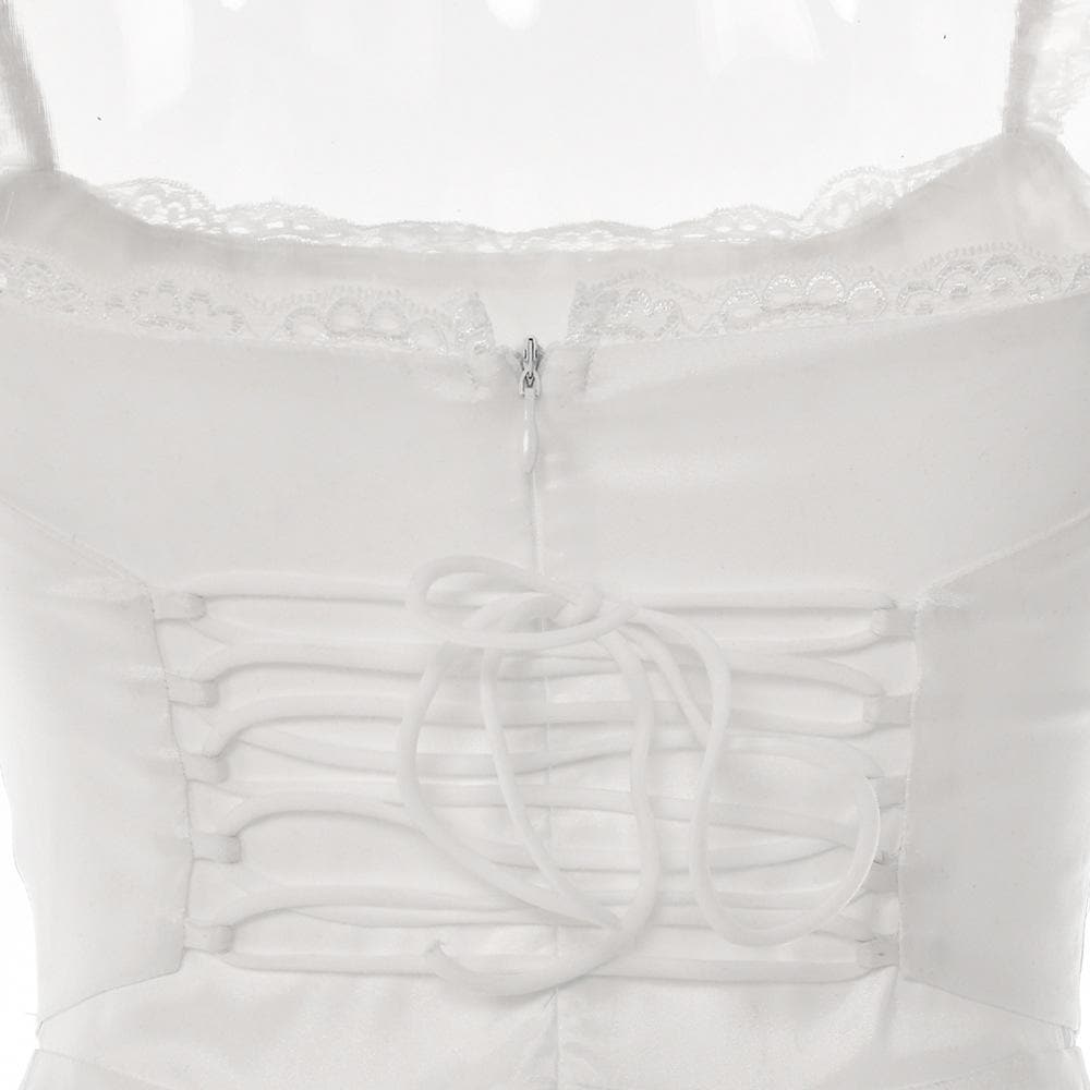 Lace hem solid cap sleeve zip-up ruched lace up mini dress