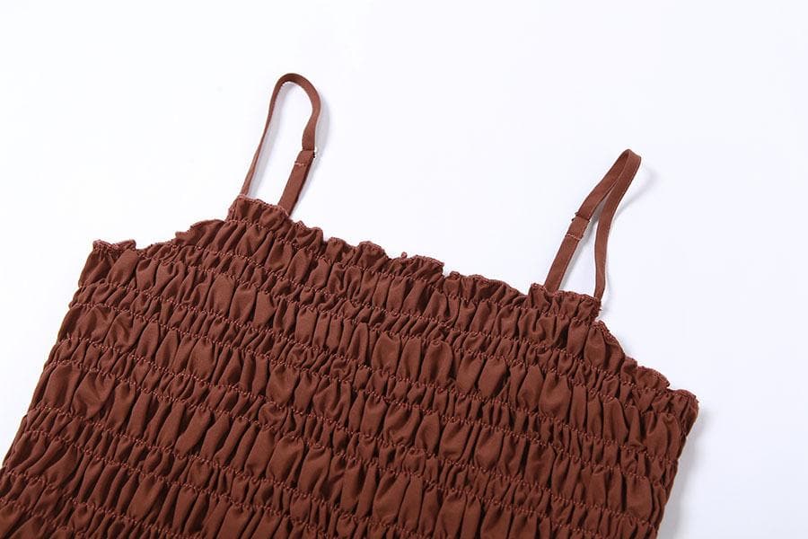 Smocked ruffle backless solid cami dress
