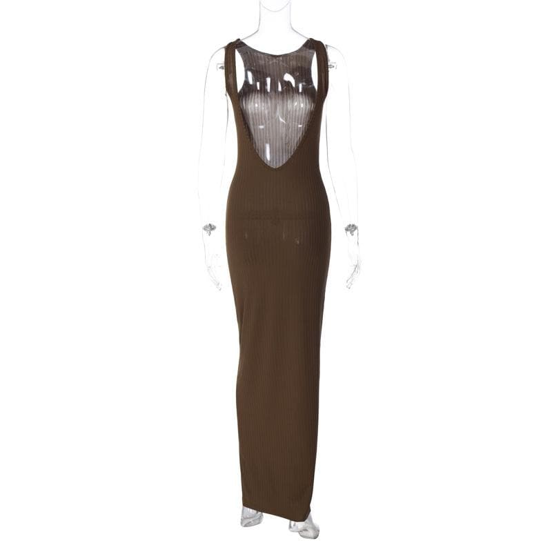 Sleeveless backless solid round neck maxi dress