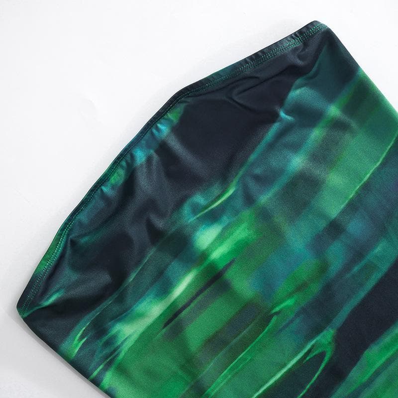 Contrast print backless sleeveless tube mini dress