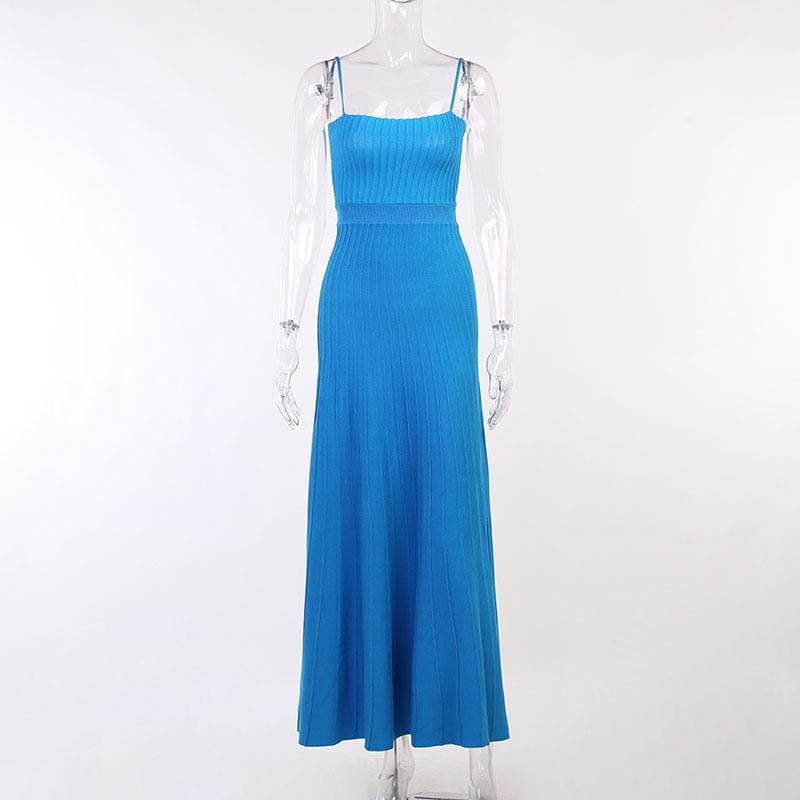 Sleeveless solid knitted backless cami midi dress - Final Sale
