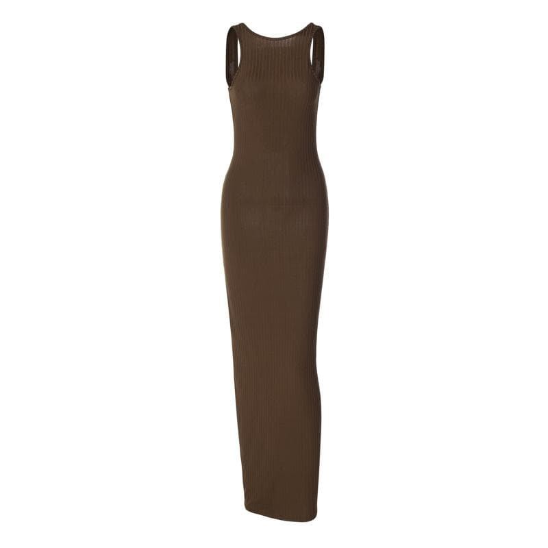 Sleeveless backless solid round neck maxi dress