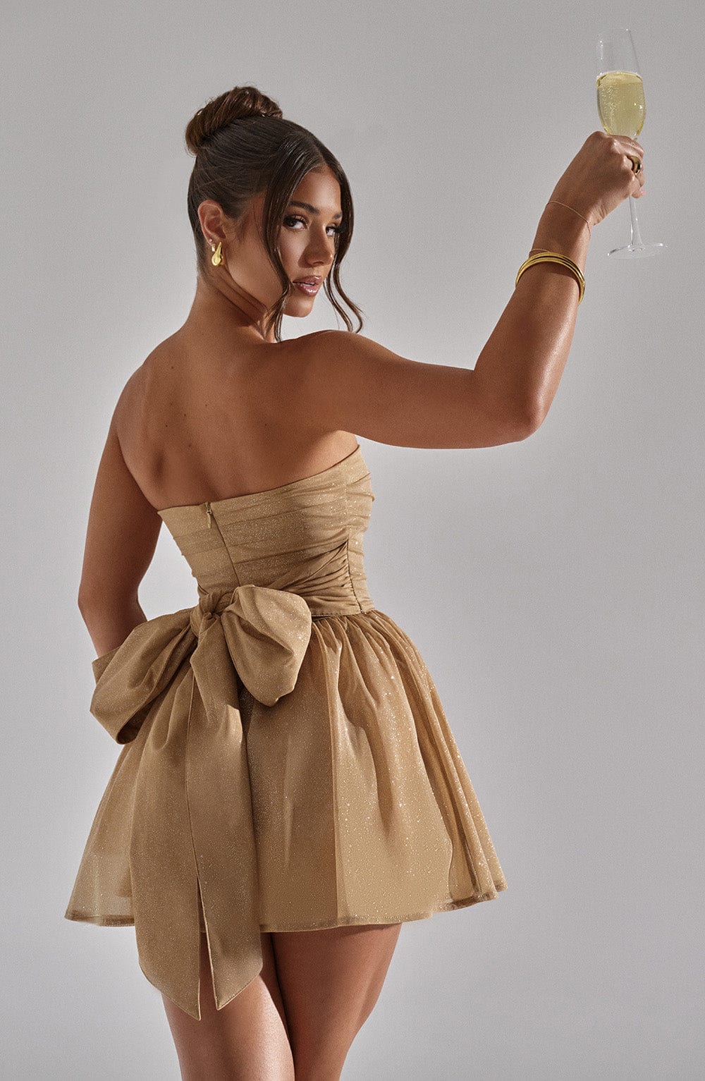 Esther Back Knot Strapless Sparkle Dress