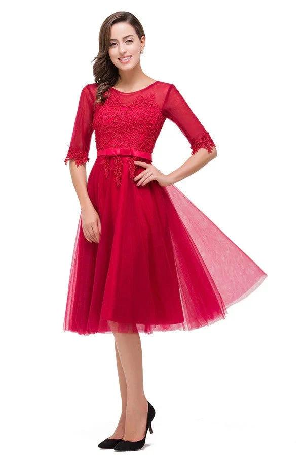 Knee-length Crew A-line Half Sleeve Sashes Bridesmaid Dresses (ZD13082)