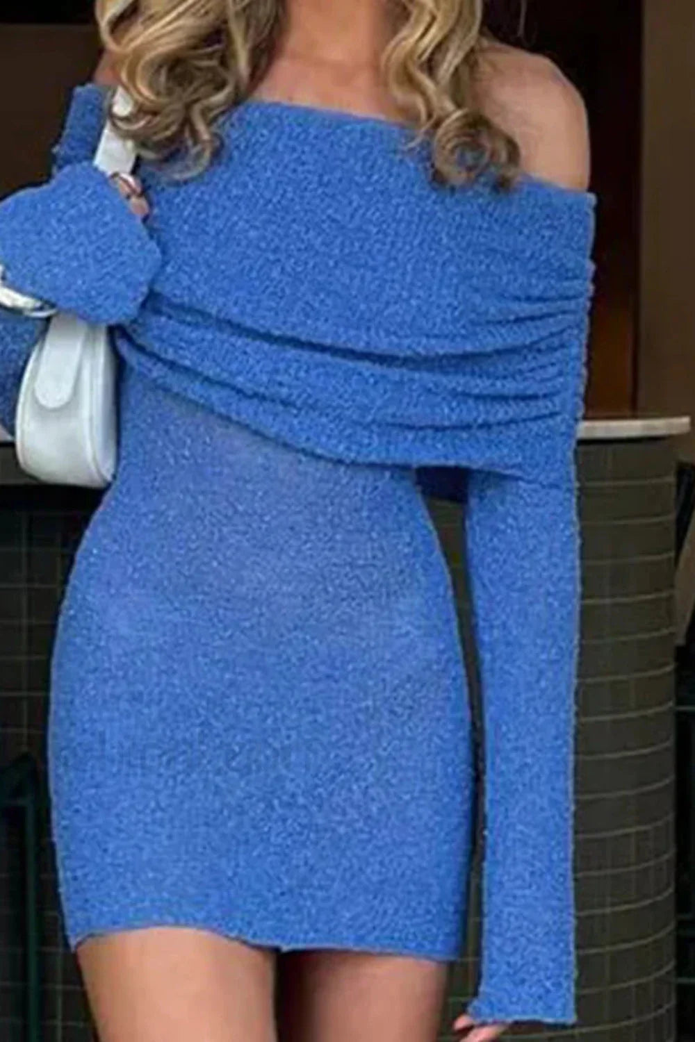 Knitted Hollow Off Dress with Modern Everyday Styling Boutique Fashion Style
