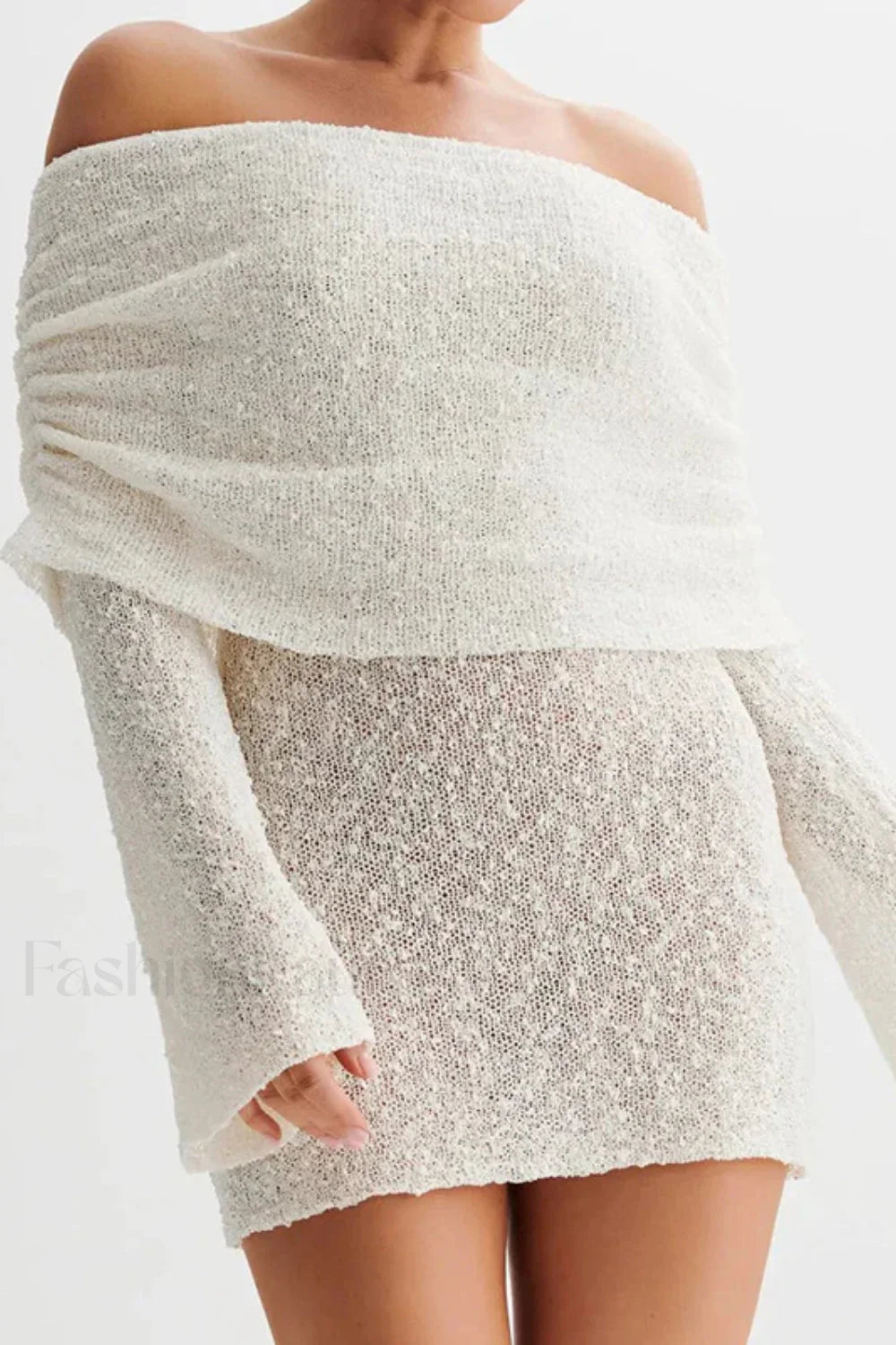 Knitted Hollow Off Dress with Modern Everyday Styling Boutique Fashion Style