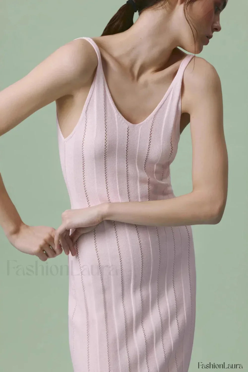 Knitted V Neck Dress with Relaxed Fit and Comfort Fit Design