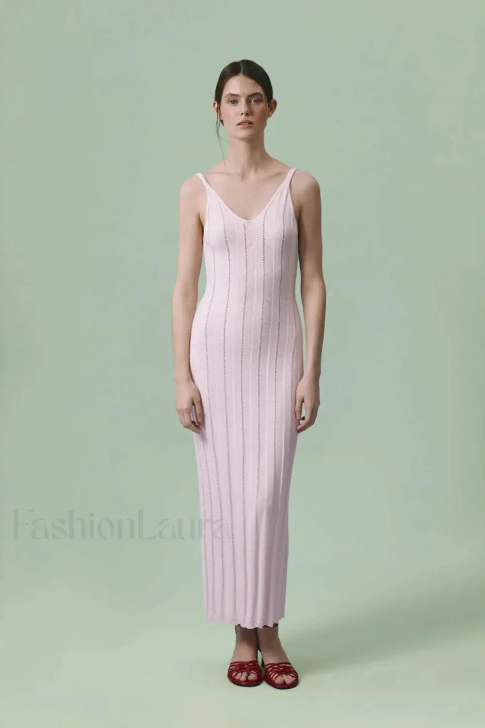 Knitted V Neck Dress with Relaxed Fit and Comfort Fit Design