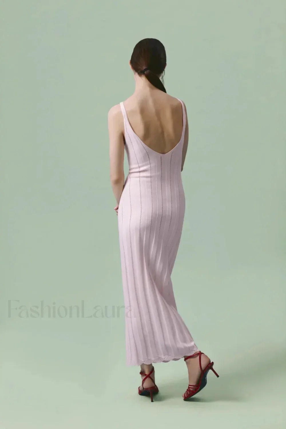 Knitted V Neck Dress with Relaxed Fit and Comfort Fit Design