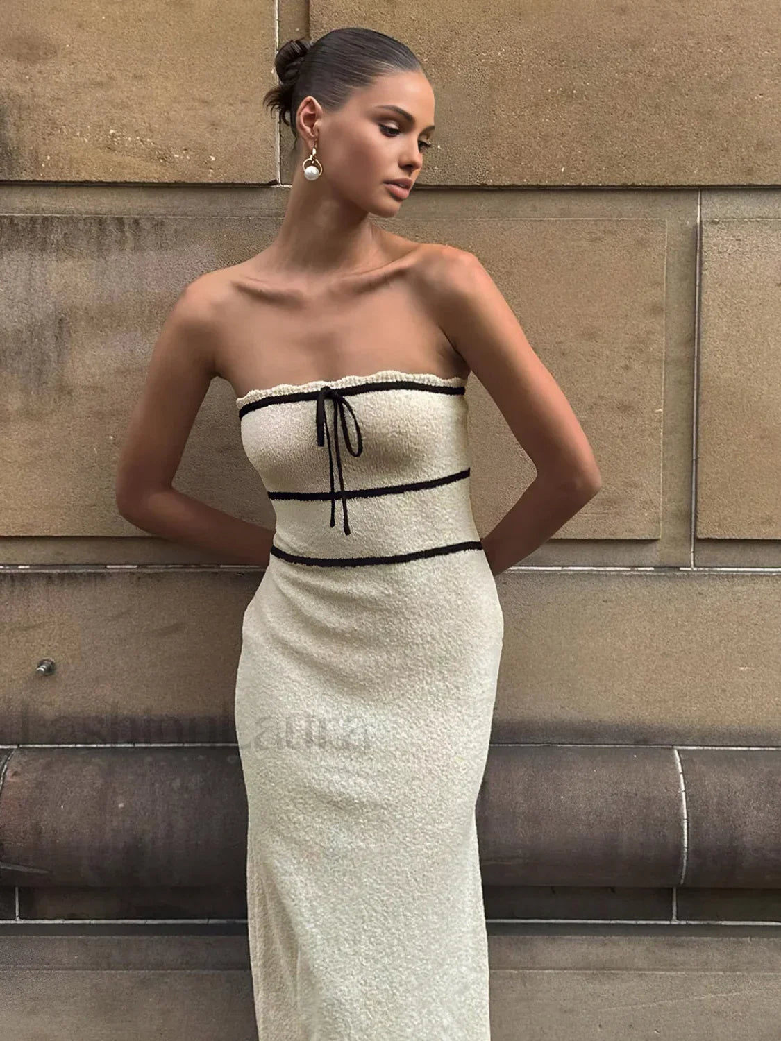 Knotted Tube Midi Sweater Dress Apricot / XS Sweater Dresses