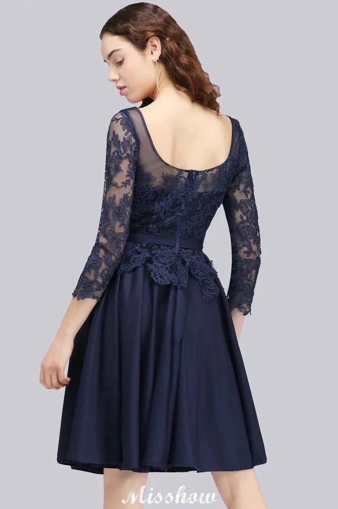 Lace Appliques 3/4 Sleeves Short Bridesmaid Dresses Daily Casual Dress (ZD12927)
