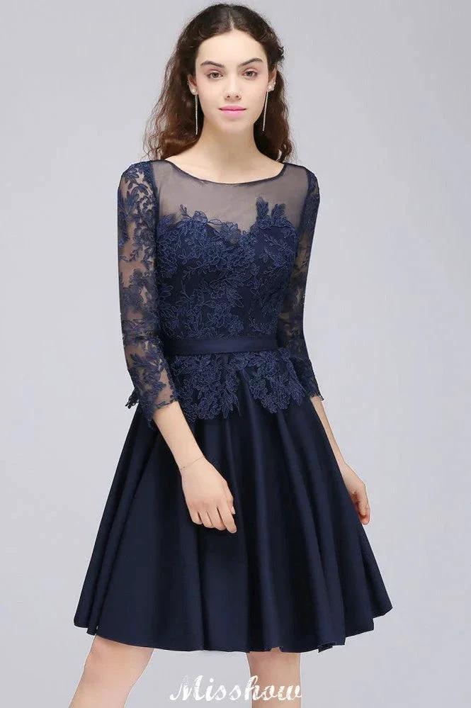 Lace Appliques 3/4 Sleeves Short Bridesmaid Dresses Daily Casual Dress (ZD12927)