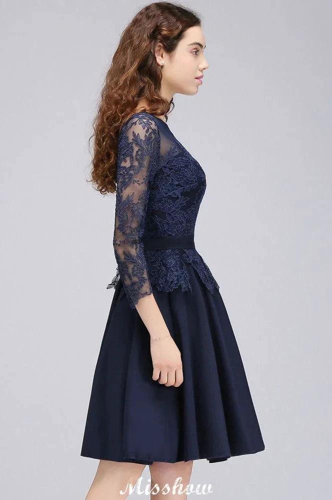 Lace Appliques 3/4 Sleeves Short Bridesmaid Dresses Daily Casual Dress (ZD12927)