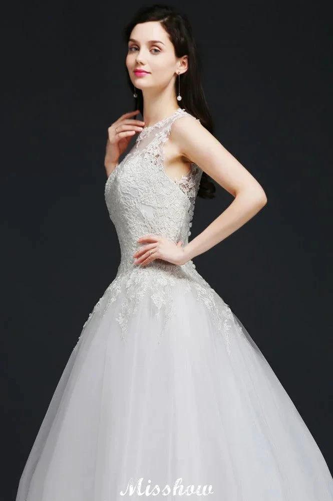 Lace Appliques Scoop Tulle Wedding Dress (ZD13925)