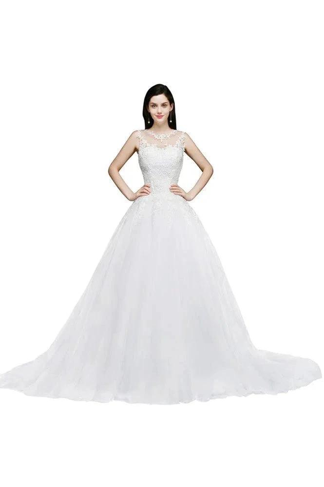Lace Appliques Scoop Tulle Wedding Dress (ZD13925)