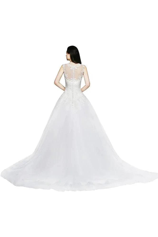 Lace Appliques Scoop Tulle Wedding Dress (ZD13925)