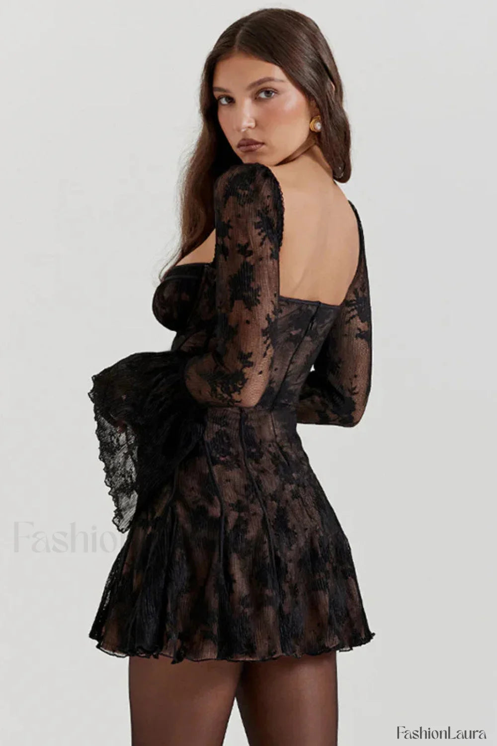 Vintage Inspired Lace Flared Sleeve Dress for Modern Fashion Wear