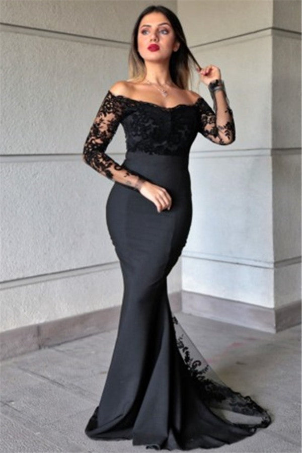 Lace Mermaid Evening Dresses Elegant Long Sleevess Gowns