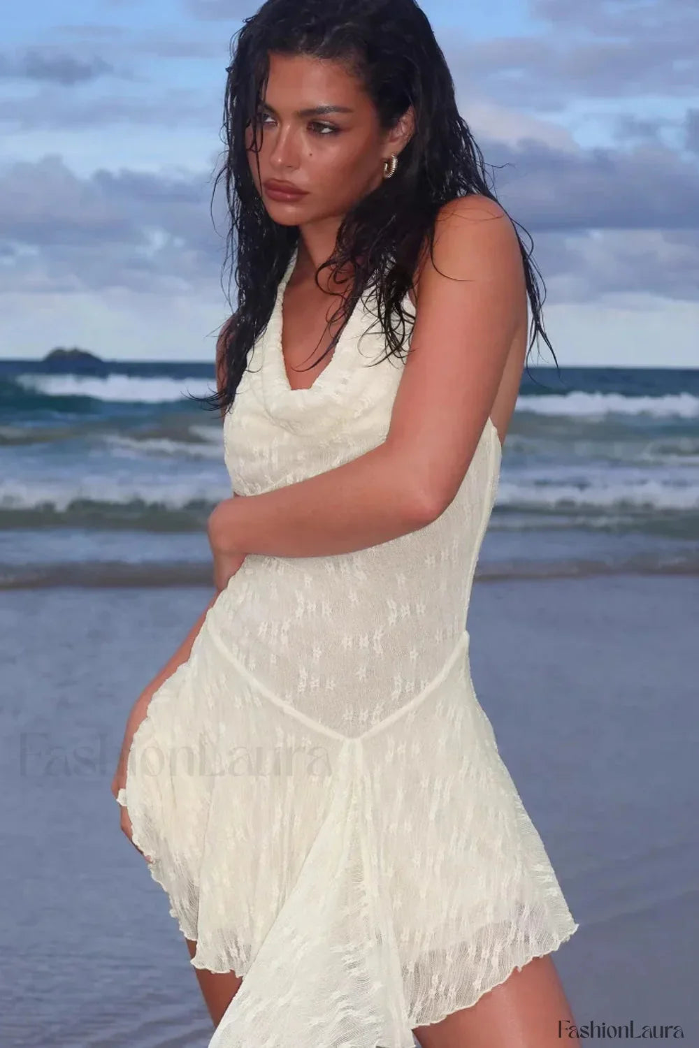 Lace Neck Halter Dress with Premium Everyday Styling Boutique Fashion Style