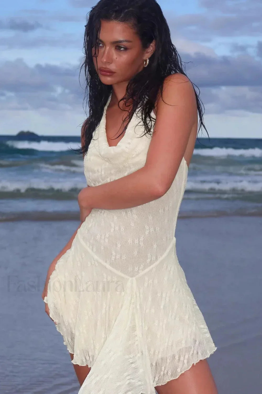 Lace Neck Halter Dress with Premium Everyday Styling Boutique Fashion Style