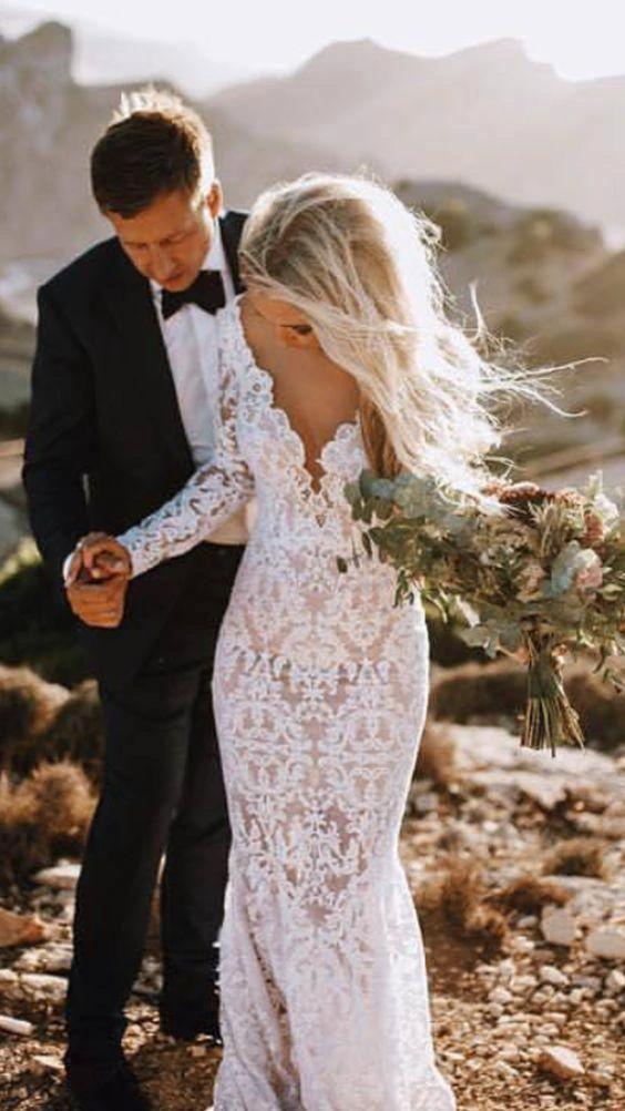 Lace Rustic Wedding Dresses Long Sleeve Mermaid Wedding Dress (ZD16298)
