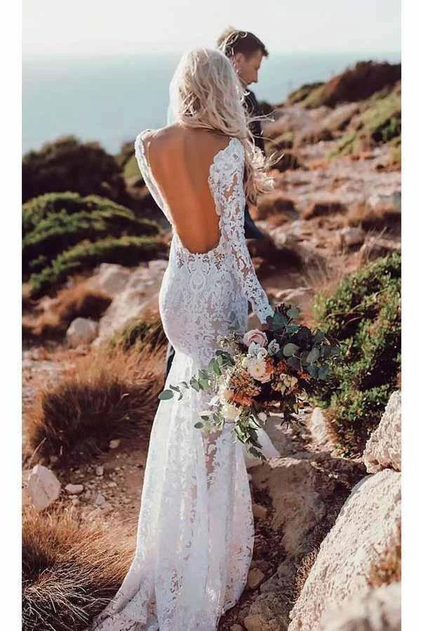 Lace Rustic Wedding Dresses Long Sleeve Mermaid Wedding Dress (ZD16298)