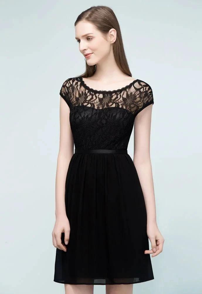 Lace Top Chiffon A-line Short Scoop Bridesmaid Dresses (ZD13059)