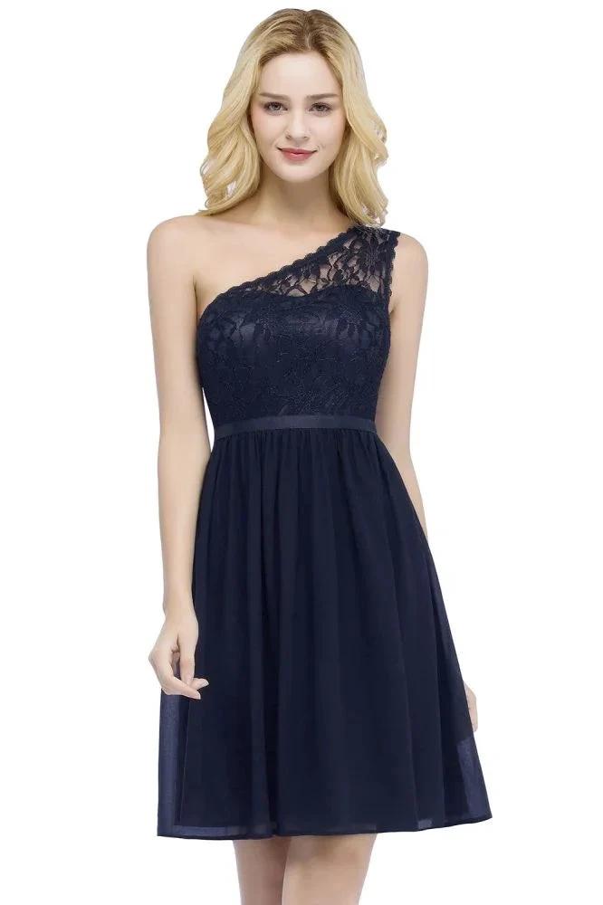 Lace Top Chiffon A-line Short Scoop Bridesmaid Dresses by misshow.com