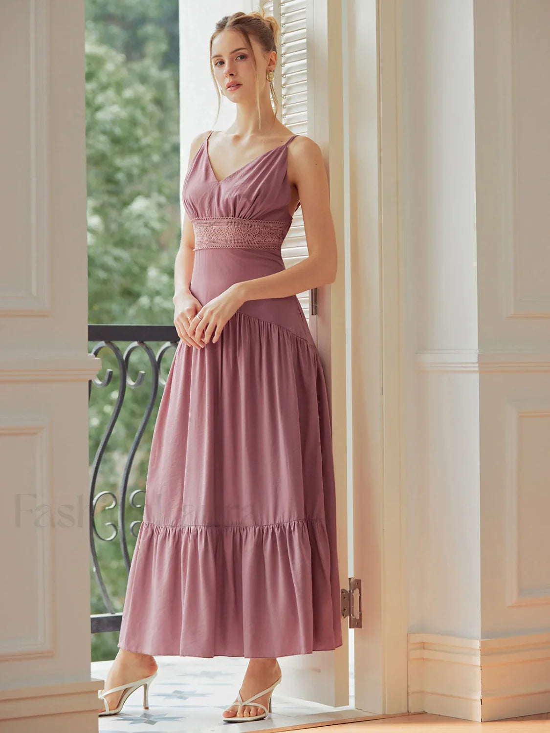 Lace Trim Layered Trendy Hem Cami Long Dress