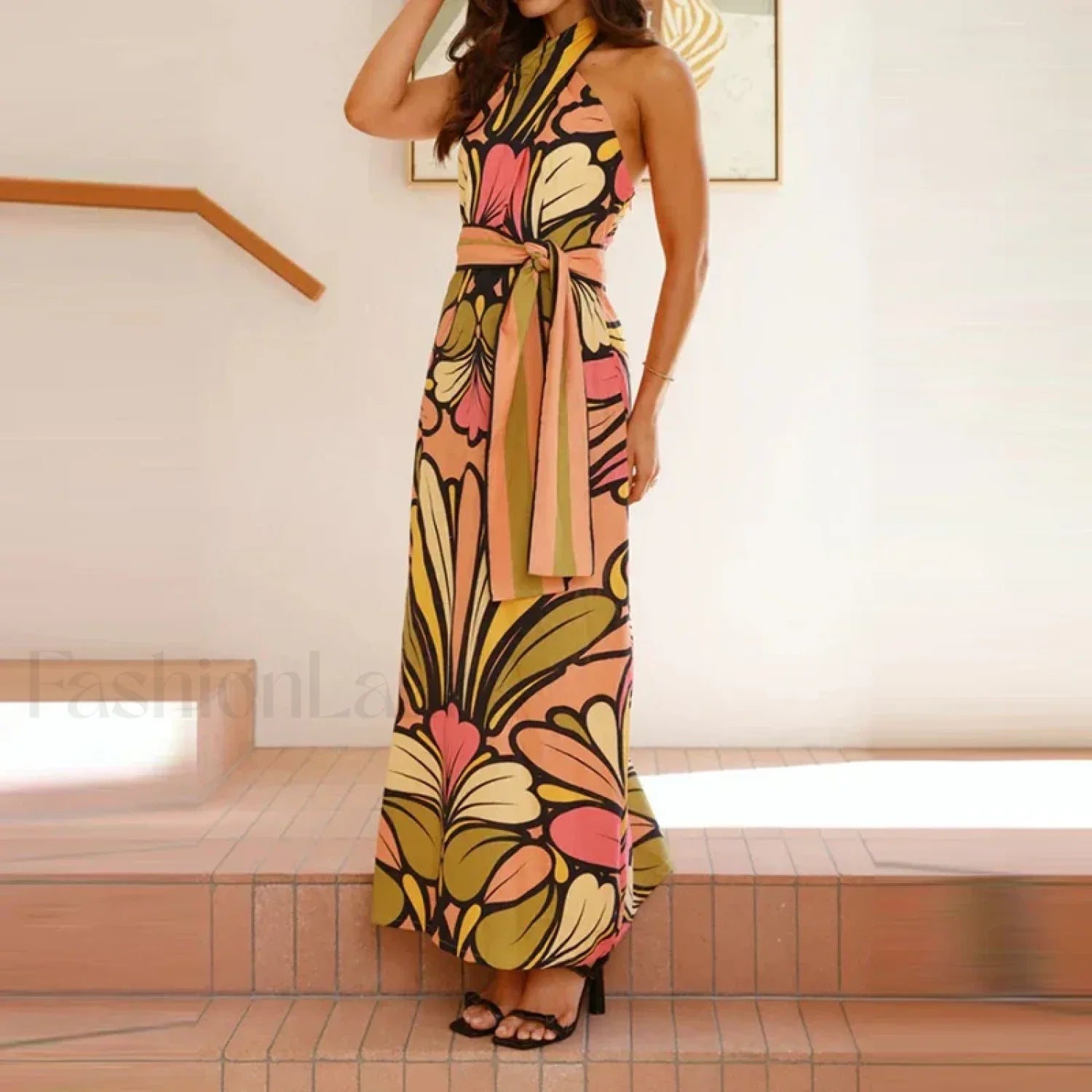 Lace Up Halter Contemporary Dress for Everyday Wear Boutique Fashion Style