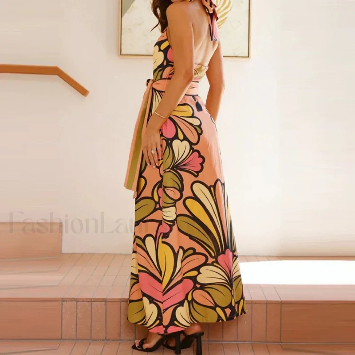 Lace Up Halter Contemporary Dress for Everyday Wear Boutique Fashion Style