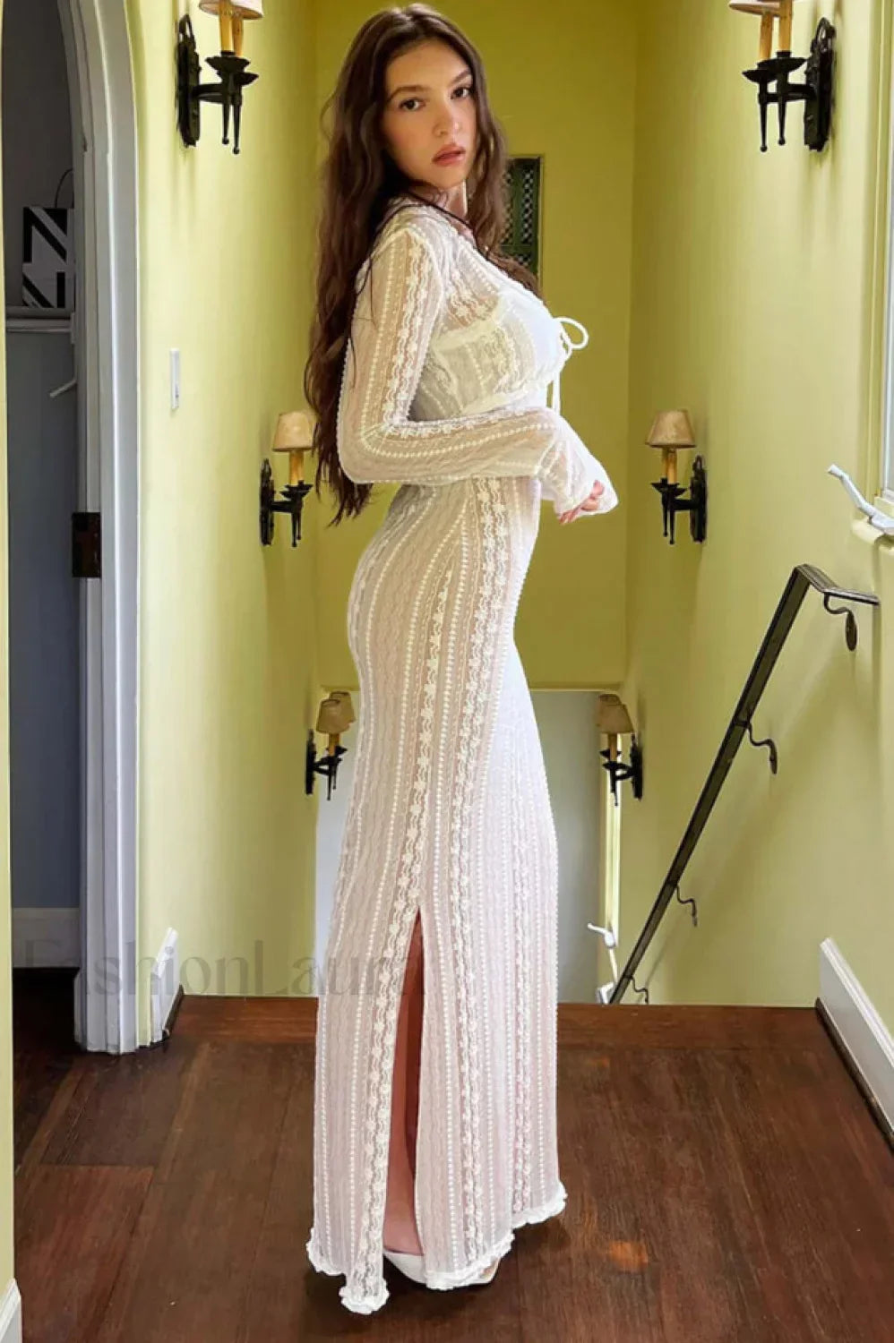 Lace V Neck Charming Slit Two-Piece Dress