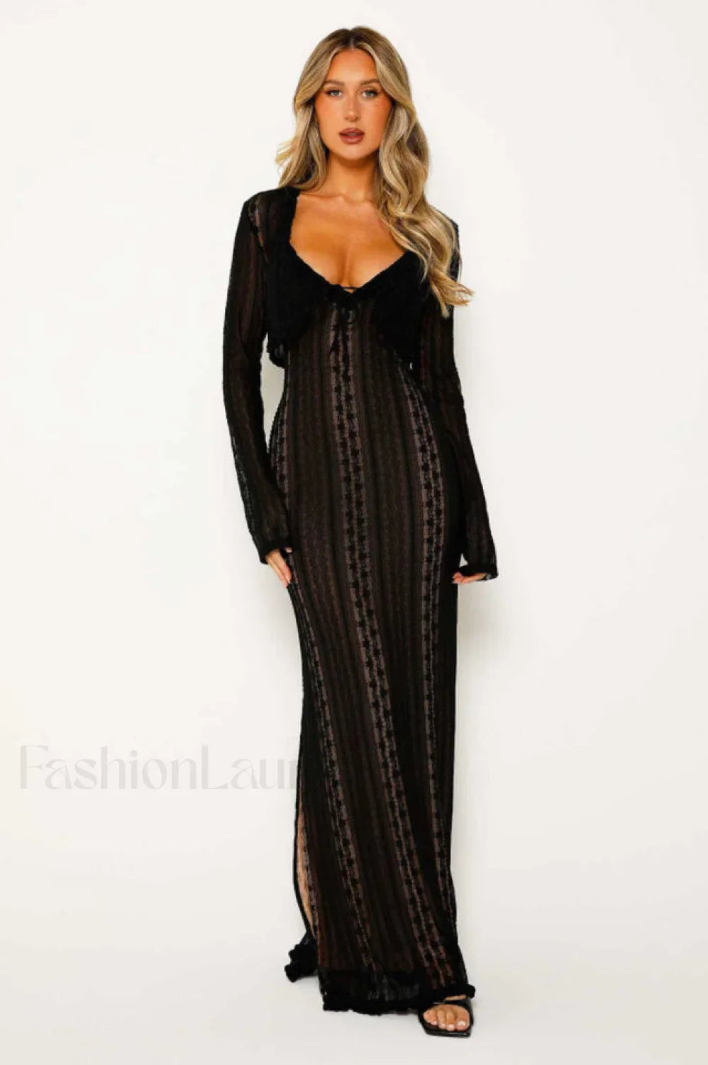 Lace V Neck Charming Slit Two-Piece Dress