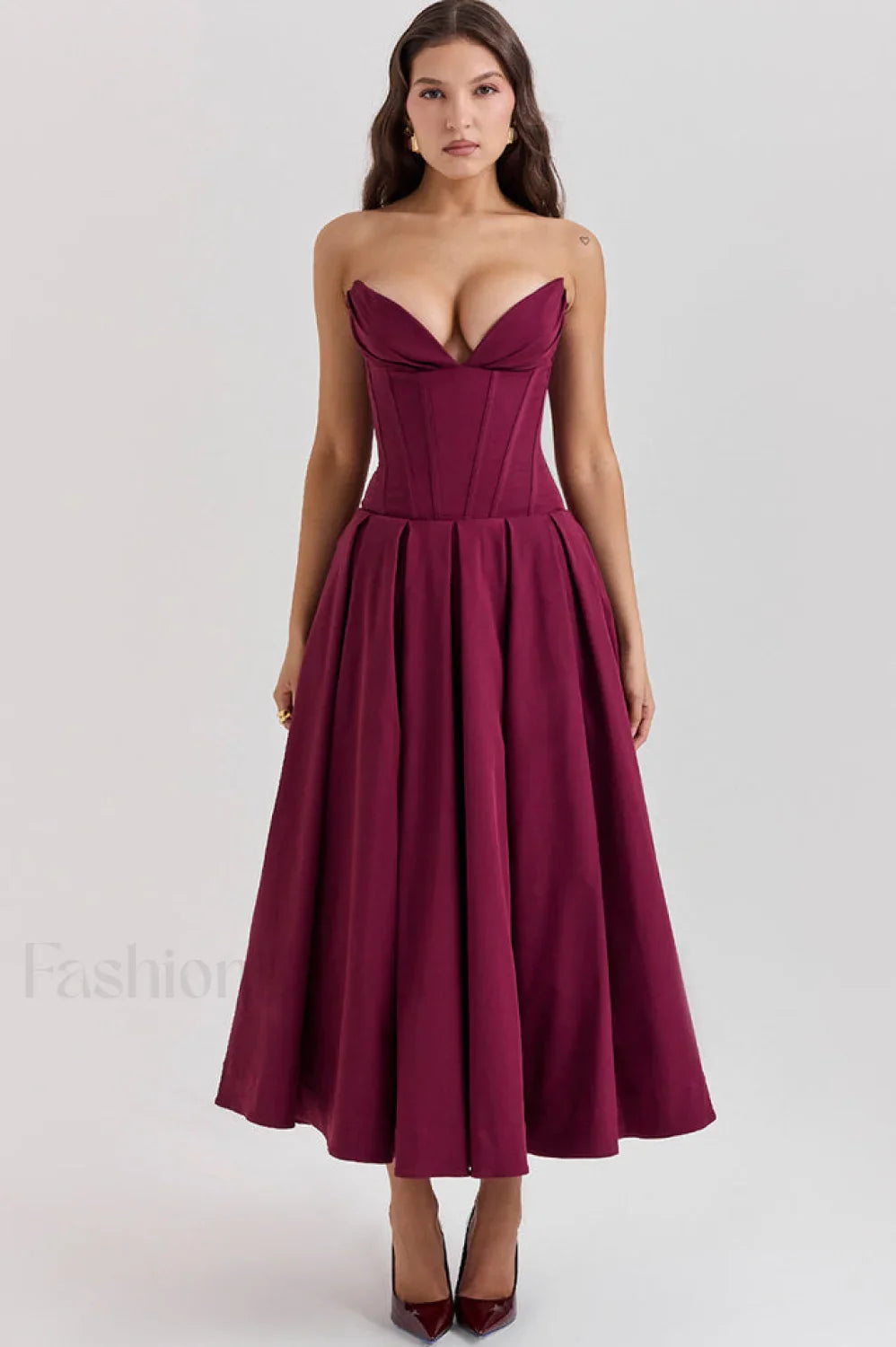 Lady Black Stylish Strapless Midi Dress