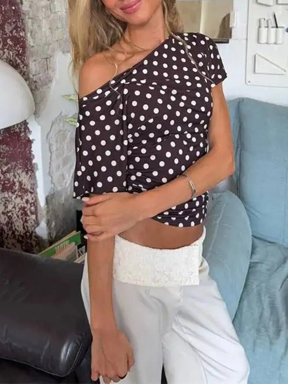 Laney Off-Shoulder Polka Dot Top