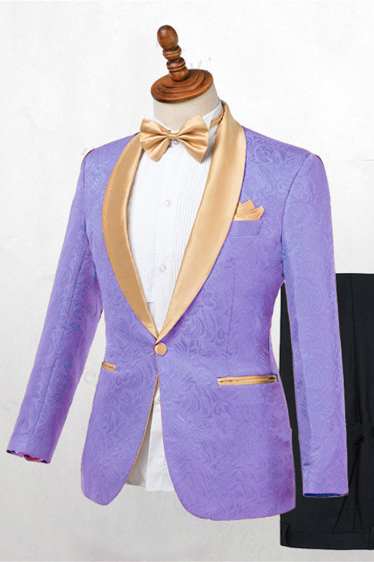 Lavender One Button Jacquard Fashion Slim-Fit Wedding Tuxedo for Men