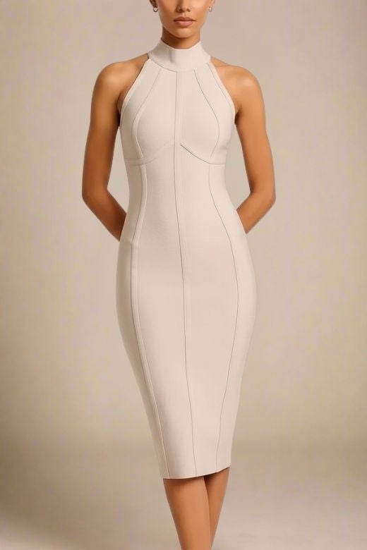 Lea Bandage Midi Dress - Beige