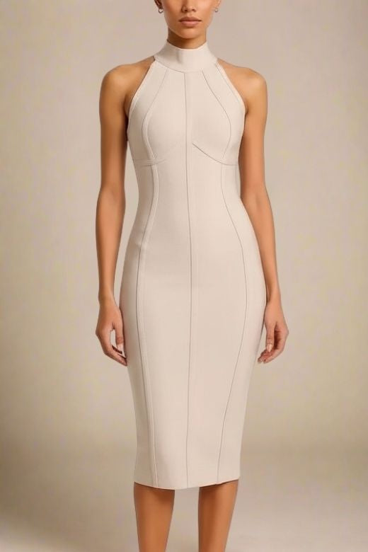 Lea Bandage Midi Dress - Beige